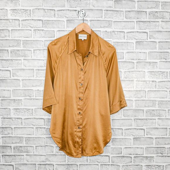 LOULOU Studio Women's Short Sleeve Silk Datia Shirt in Brown size Large - Picture 6 of 11